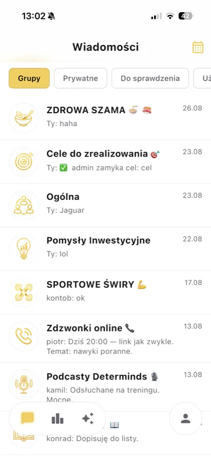 Determinds — aplikacja do samorozwoju iOS Android stworzona przez Apptimum — czaty grupowe