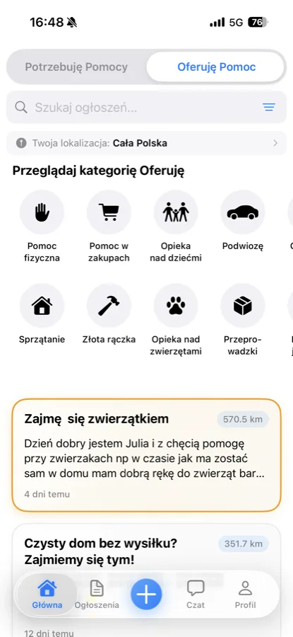 Helpi — marketplace pomocy sąsiedzkiej iOS Android stworzony przez Apptimum — kategorie ogłoszeń